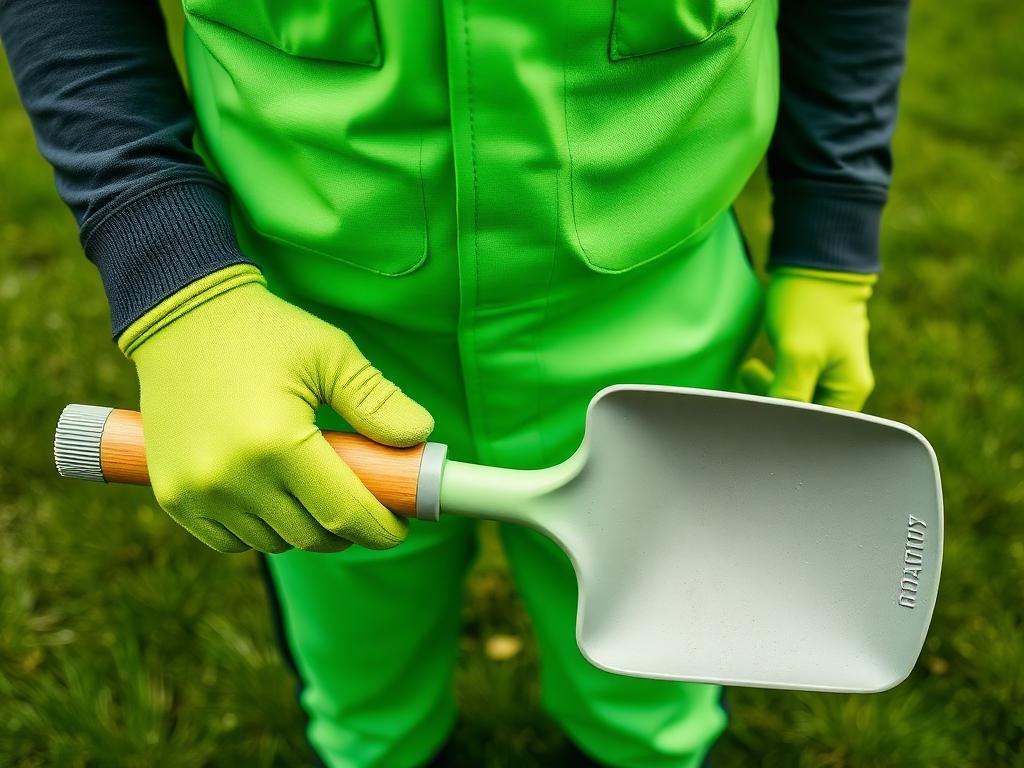 Uniformed technician holding a clean pooper scooper tool
